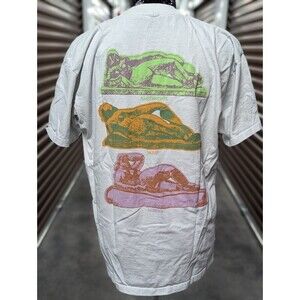 Large Men's Obey White Graphic T-shirt with Small Front Logo and Colorful Back